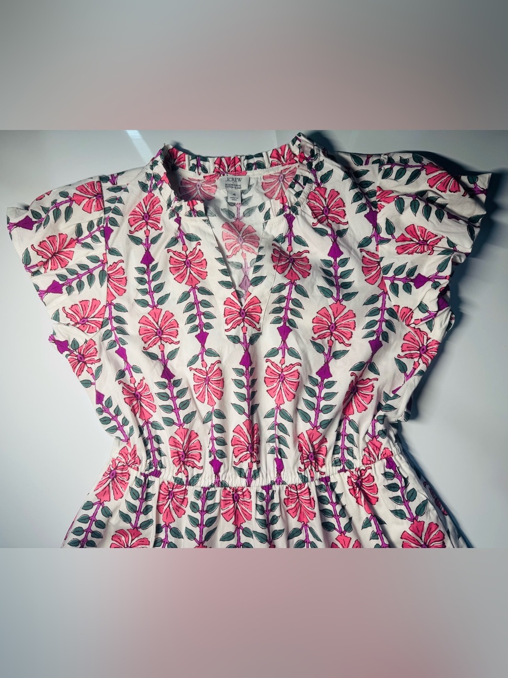J.CREW Printed V-Neck Puff-Sleeve Maxi Dress Sz 4 Ivory Flamingo Floral NWOT - Picture 4 of 9